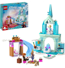 LEGO Disney Frozen Schloss mit Elsa- und Anna-Minifiguren, einer Rutsche und Verpackung im Hintergrund.
