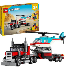 LEGO Creator 3-in-1 Set: Laster mit Hubschrauber, im Vordergrund vor der Verpackung abgebildet.