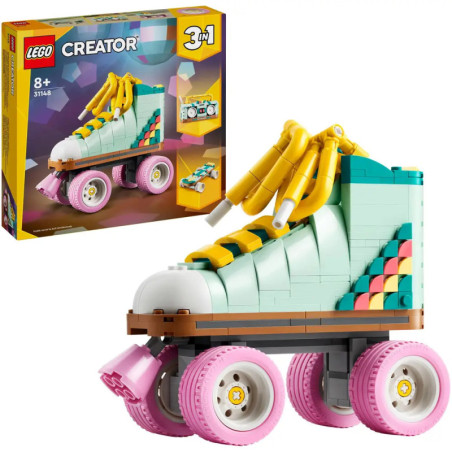 LEGO Creator 3-in-1 Set: Pastell-Rollschuh und passende Box, geeignet für Kinder ab 8 Jahren.