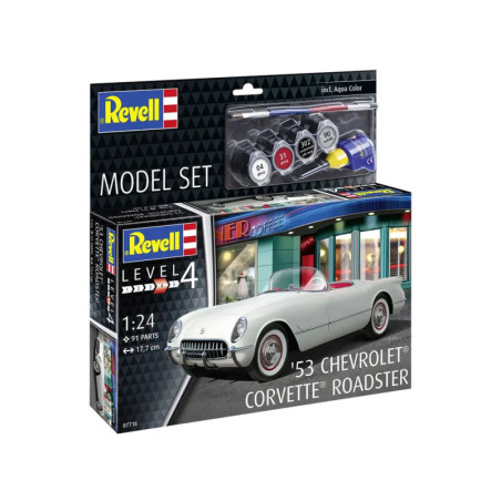 Revell Modellset 1:24, ʼ53 Chevrolet Corvette Roadster, inklusive Farben und Pinsel.