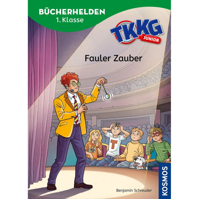 Ein Magier tritt auf, Kinder sehen zu ein Junge im Publikum wirkt überrascht.