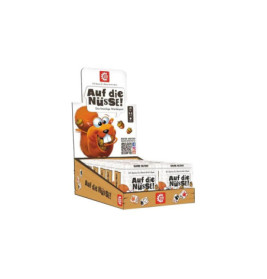 Schachtel von Auf die Nüsse! Kartenspielen mit einem Cartoon-Eichhörnchen und Nüssen auf der Verpackung.