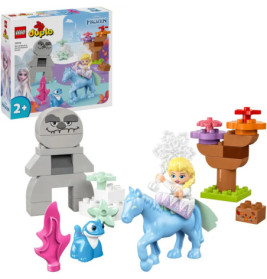 LEGO DUPLO Disney Frozen Set mit Elsa auf einem blauen Pferd, Baum, Eismonster und bunten Accessoires.