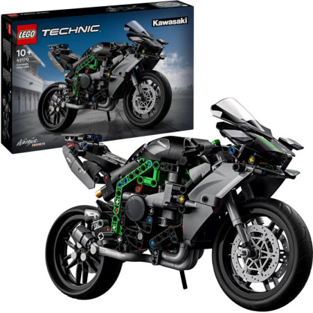 LEGO Technic Kawasaki Ninja H2R Motorradmodell, im Hintergrund die Verpackung.