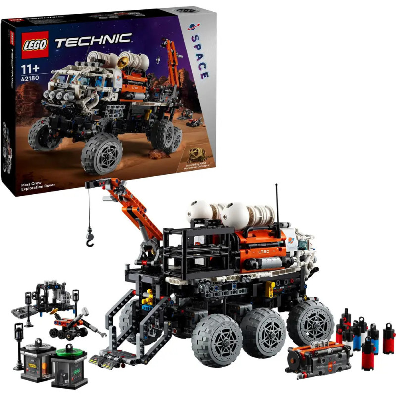 LEGO Technic Mars Exploration Rover Set mit Box, Rovermodell, Kran sowie Zubehör und Werkzeugen.