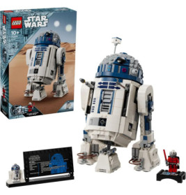 LEGO Star Wars R2-D2 Set mit Box, Infoplatte, R2-D2-Figur und roter Droiden-Minifigur.