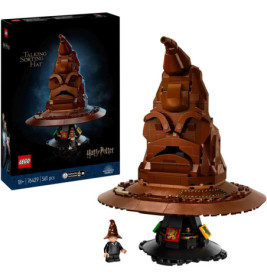 LEGO Harry Potter Set mit Box, Zauberhut-Modell und Minifigur mit aufgesetztem Sprechenden Hut.