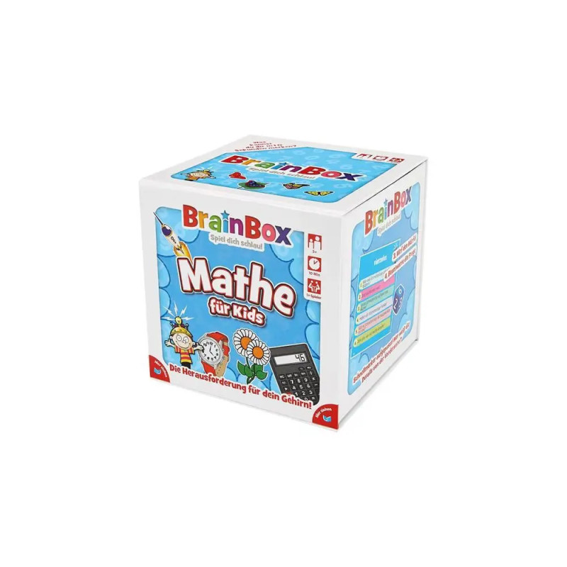 Eine BrainBox Mathe für Kids-Spielschachtel mit buntem Design und deutscher Beschriftung.