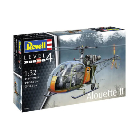 Revell Modellbausatz Alouette II, Level 4, Maßstab 1:32, 112 Teile, mit detailreicher Abbildung auf der Box.