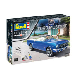 Revell Level 4 Modellbausatzbox mit einer Illustration eines blauen 1960er Ford Mustang Cabriolets.