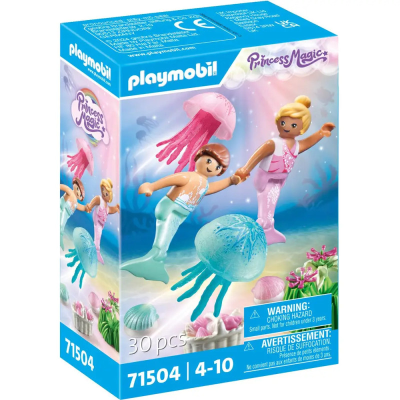 Playmobil Princess Magic Set mit zwei Meerjungfrauen und Qualle, empfohlen für Kinder von 4-10 Jahren.