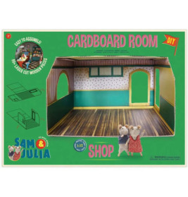 Karton-Spielset mit Mäusefiguren und Bastelanleitung, präsentiert auf grünem Hintergrund.