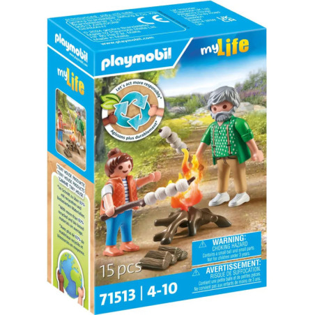 Playmobil My Life Camping-Set: Zwei Figuren rösten Marshmallows am Lagerfeuer. Für Kinder von 4-10 Jahren, 15 Teile.