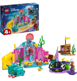 LEGO Disney Arielle Set: Figuren, Unterwasserschloss, Rutsche, Ursula, Zubehör. Verpackung im Hintergrund.
