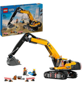 LEGO City Bagger-Set mit Verpackung, Minifiguren, Absperrungen und Zubehör ausgestellt.