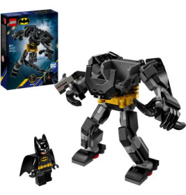 LEGO Batman Set mit schwarzem Mech-Anzug, Batman-Minifigur und Verpackung im Hintergrund.