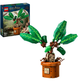 LEGO Harry Potter Peitschende Weide Set mit Box: Baum aus Steinen im braunen Topf mit großen grünen Blättern.