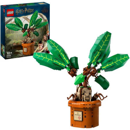 LEGO Harry Potter Peitschende Weide Set mit Box: Baum aus Steinen im braunen Topf mit großen grünen Blättern.