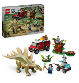 LEGO Jurassic World Set mit Dinosaurier, rotem Truck, Baumhaus, Mini-Rover und zwei Minifiguren.