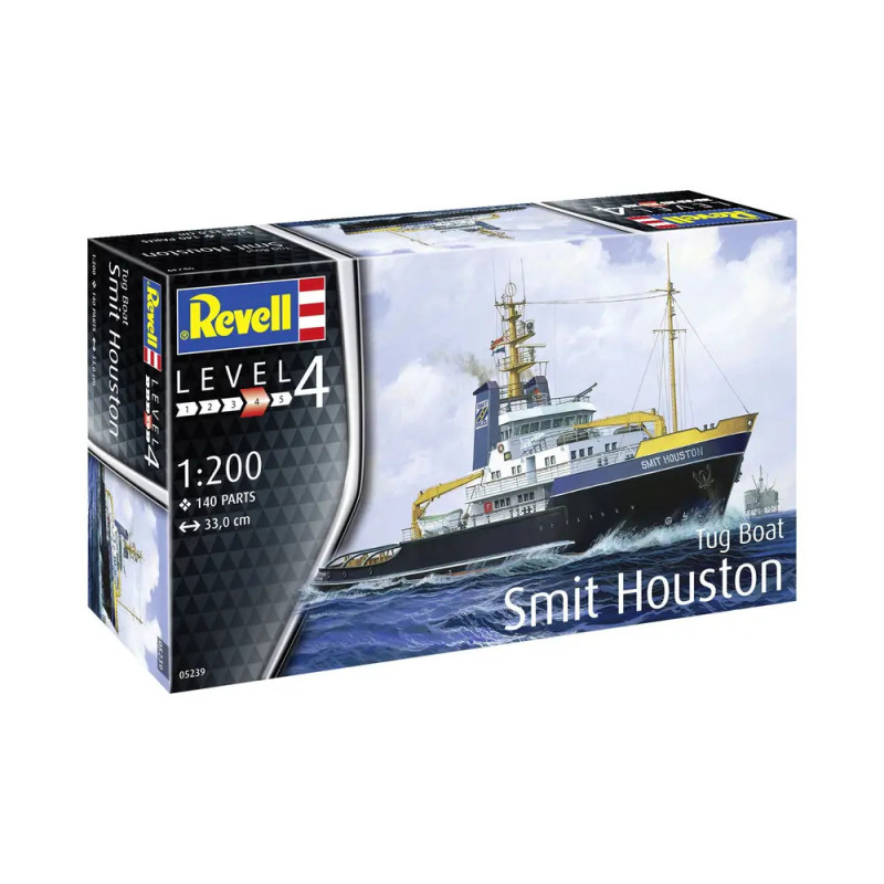 Revell Modellbaukasten Smit Houston Schlepper, Level 4, Maßstab 1:200, 140 Teile, mit Schiffsabbildung auf der Box.