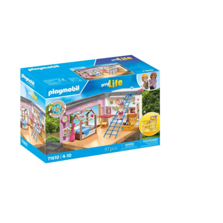 Playmobil My Life Spielset-Box mit bunter Etagenbett-Schlafzimmerszene, 97 Teile, für Kinder von 4-10 Jahren.