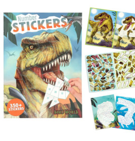 Stickerbuch Number Stickers mit Dinosaurier-Motiv und Bögen nummerierter Sticker.