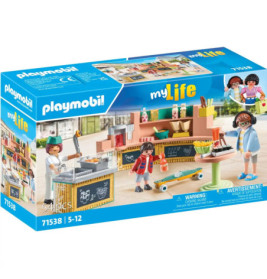 Playmobil myLife Set mit Café-Szene auf der Box, inklusive Figuren, Speisen und Zubehör.