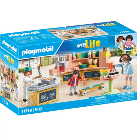 Playmobil myLife Set mit Café-Szene auf der Box, inklusive Figuren, Speisen und Zubehör.