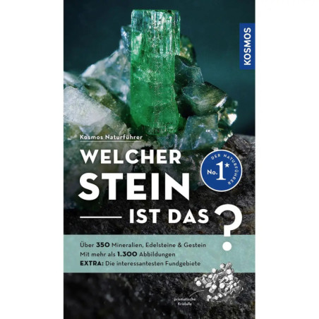 Buchcover mit grünem Kristall und deutschem Text zur Bestimmung von Mineralien, Edelsteinen und Gesteinen.