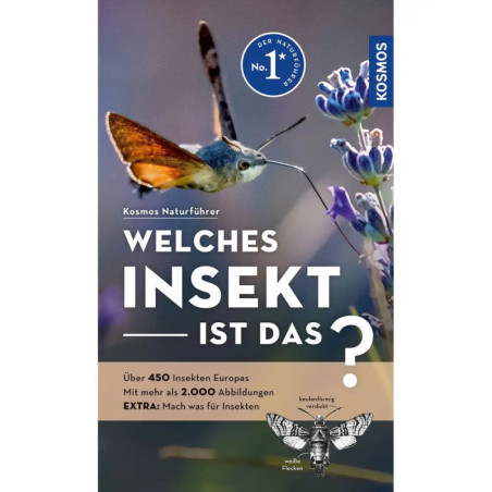 Ein Taubenschwanzschwärmer schwebt vor Lavendel auf dem Cover eines deutschen Insektenführers.