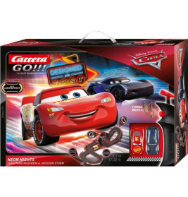 Carrera GO!!! Cars Neon Nights Slotcar-Box mit Lightning McQueen und Jackson Storm auf dem Cover.