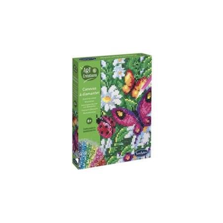 Diamond Painting-Set mit Schmetterling und Blumen auf der Box, geeignet für Kinder ab 8 Jahren.