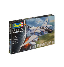 Revell Level 3 F-4J Phantom II Bausatz mit Jet-Abbildung und Produktinfos auf der Verpackung.