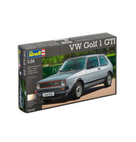 Revell 1:24 VW Golf 1 GTI Modellbausatz mit Bild des fertigen Modells auf der Vorderseite der Verpackung.