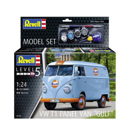 Model Set VW T1 panel van (Gulf Decoration), Revell Modellbausatz mit Basiszubehör