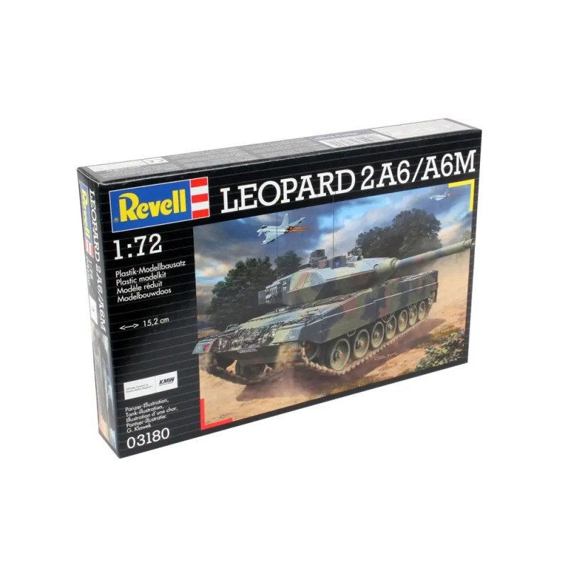 Revell Leopard 2A6/A6M 1:72 Bausatz mit Panzer-Abbildung auf der Verpackung.