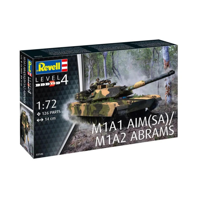 Revell Level 4 M1A1 AIM(SA)/M1A2 Abrams 1:72 Modellbausatz mit 126 Teilen, Länge 14 cm.