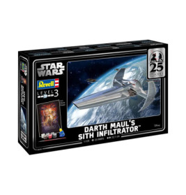 Revell-Bausatzbox von Star Wars: Darth Mauls Sith Infiltrator mit Raumschiffbild und 25 Jahre Jubiläumslogo.