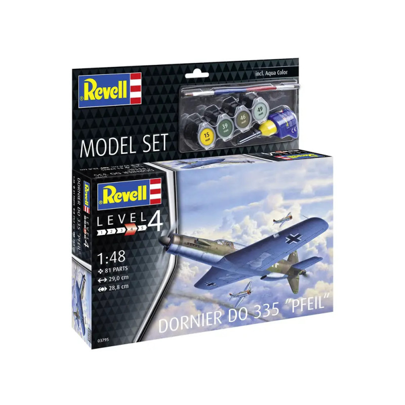 Revell Level 4 Modellset Dornier DO 335 Pfeil inkl. Farben, Pinsel und Kleber.