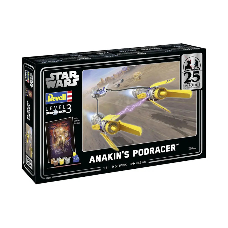 Revell Star Wars Anakins Podracer Modellbausatz mit Abbildung des Podracers und 25 Jahre Jubiläumslogo auf der Box.