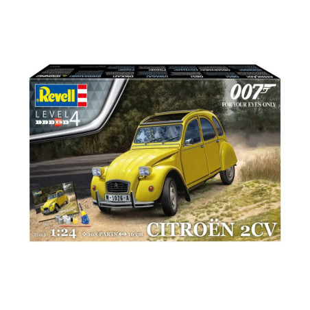 Geschenkset James Bond Citroen 2 CV, Revell Modellbausatz mit Basiszubehör