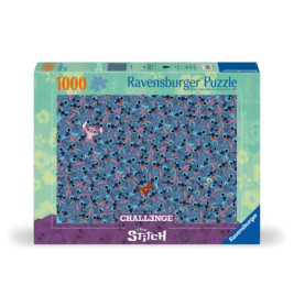 Ravensburger Puzzle mit 1000 Teilen und anspruchsvollem Muster aus vielen blauen Stitch-Gesichtern von Disney.