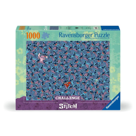 Ravensburger Puzzle mit 1000 Teilen und anspruchsvollem Muster aus vielen blauen Stitch-Gesichtern von Disney. Ravensburger Puzzle mit 1000 Teilen und anspruchsvollem Muster aus vielen blauen Stitch-Gesichtern von Disney.