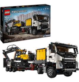 LEGO Technic Volvo Lkw und Bagger Set, im Hintergrund die Box mit den abgebildeten Modellen.