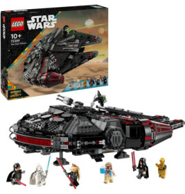 LEGO Star Wars Set The Dark Falcon mit Box, Raumschiff und fünf Minifiguren ausgestellt.