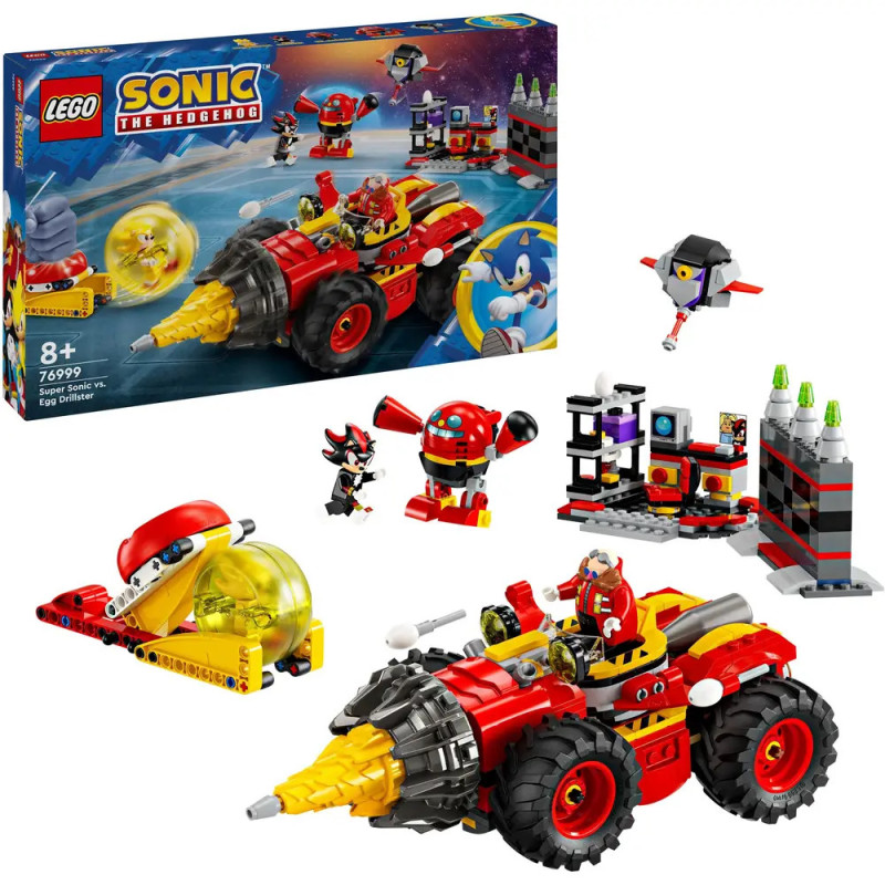LEGO Sonic the Hedgehog Egg Drill Set mit Fahrzeug, Figuren, Zubehör und Verpackung ist abgebildet. LEGO Sonic the Hedgehog Egg Drill Set mit Fahrzeug, Figuren, Zubehör und Verpackung ist abgebildet.