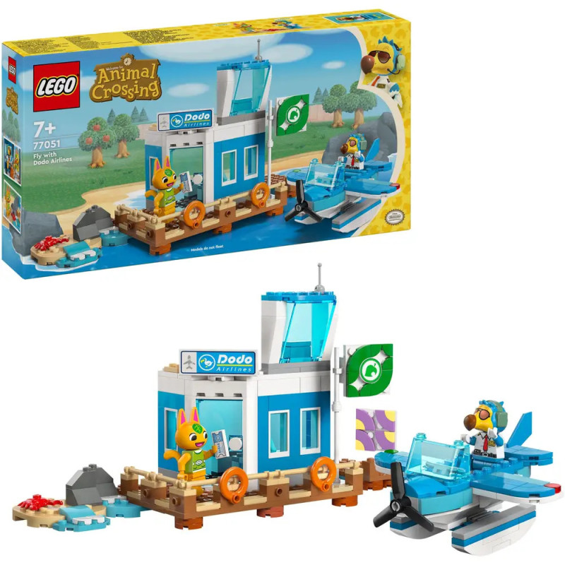 LEGO Animal Crossing Dodo Airlines Set mit Figuren, Steg und blauem Wasserflugzeug. LEGO Animal Crossing Dodo Airlines Set mit Figuren, Steg und blauem Wasserflugzeug.