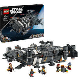 LEGO Star Wars Set mit detailliertem Raumschiff, Minifiguren und Verpackung samt Artwork im Hintergrund.