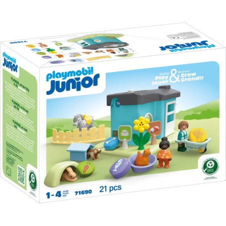 Playmobil Junior-Set für Kinder von 1-4 Jahren mit Haus, Tieren, Pflanzen enthält 21 Teile.