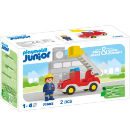 Playmobil Junior Set: Feuerwehrmann und rotes Feuerwehrauto, 2-teilig, geeignet für Kinder von 1-4 Jahren.